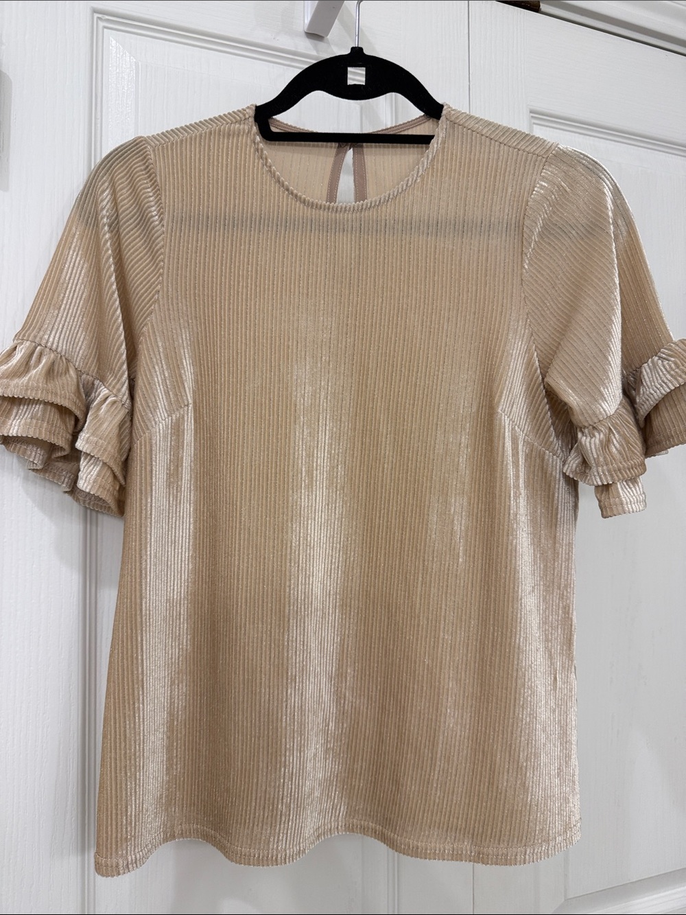 Greylin Champagne Velvet Ruffle Sleeve Top size XS/S